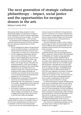 The next generation of strategic cultural philanthropy - impact, social justice and the opportunities for nextgen donors in the arts