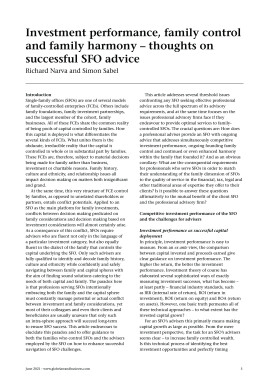 Investment performance, family control and family harmony - thoughts on successful SFO advice