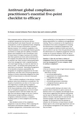 Antitrust global compliance: practitioner's essential five-point checklist to efficacy