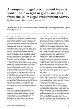 A competent legal procurement team is worth their weight in gold - insights from the 2019 Legal Procurement Survey