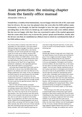 Asset protection: the missing chapter from the family office manual 