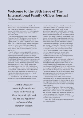 Welcome to the 38th issue of The International Family Offices Journal