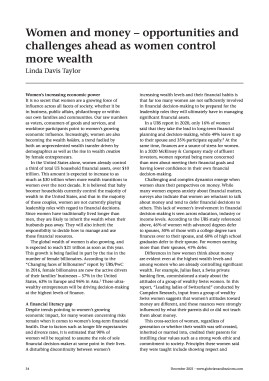 Women and money - opportunities and challenges ahead as women control more wealth