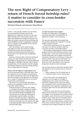 The new Right of Compensatory Levy - return of French forced heirship rules? A matter to consider in cross-border succession with France