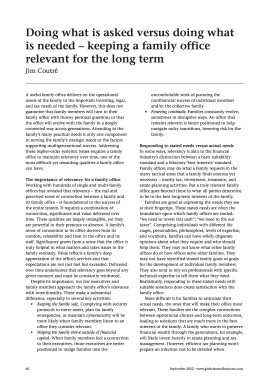 Doing what is asked versus doing what is needed - keeping a family office relevant for the long term