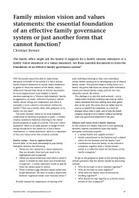 Family mission vision and values statements: the essential foundation of an effective family governance system or just another form that cannot function? 