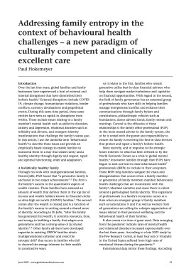Addressing family entropy in the context of behavioural health challenges - a new paradigm of culturally competent and clinically excellent care