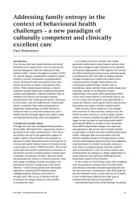 Addressing family entropy in the context of behavioural health challenges - a new paradigm of culturally competent and clinically excellent care