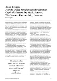 Book Review - Family Office Fundamentals: Human Capital Matters, by Mark Somers, The Somers Partnership, London