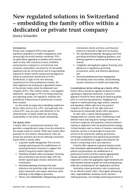 New regulated solutions in Switzerland - embedding the family office within a dedicated or private trust company