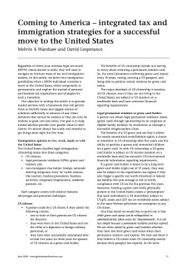 Coming to America - integrated tax and immigration strategies for a successful move to the United States