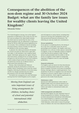 Consequences of the abolition of the non-dom regime and 30 October 2024 Budget: what are the family law issues for wealthy clients leaving the United Kingdom?