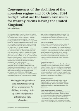 Consequences of the abolition of the non-dom regime and 30 October 2024 Budget: what are the family law issues for wealthy clients leaving the United Kingdom?