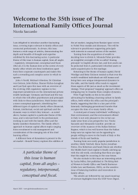 Welcome to the 35th issue of The International Family Offices Journal