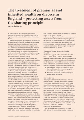 The treatment of premarital and inherited wealth on divorce in England - protecting assets from the sharing principle