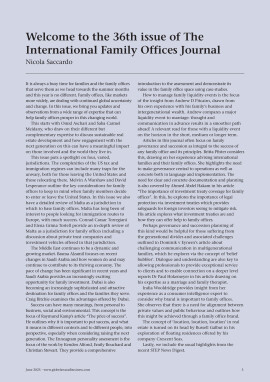 Welcome to the 36th issue of The International Family Offices Journal