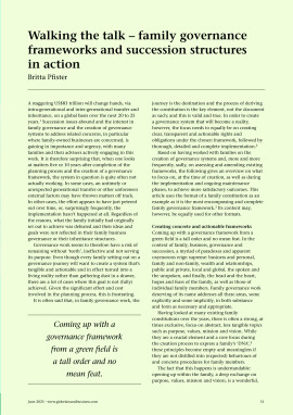 Walking the talk - family governance frameworks and succession structures in action