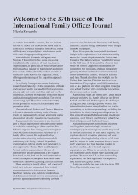 Welcome to the 37th issue of The International Family Offices Journal