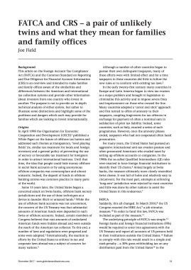 FATCA and CRS - A pair of unlikely twins and what they mean for families and family offices 
